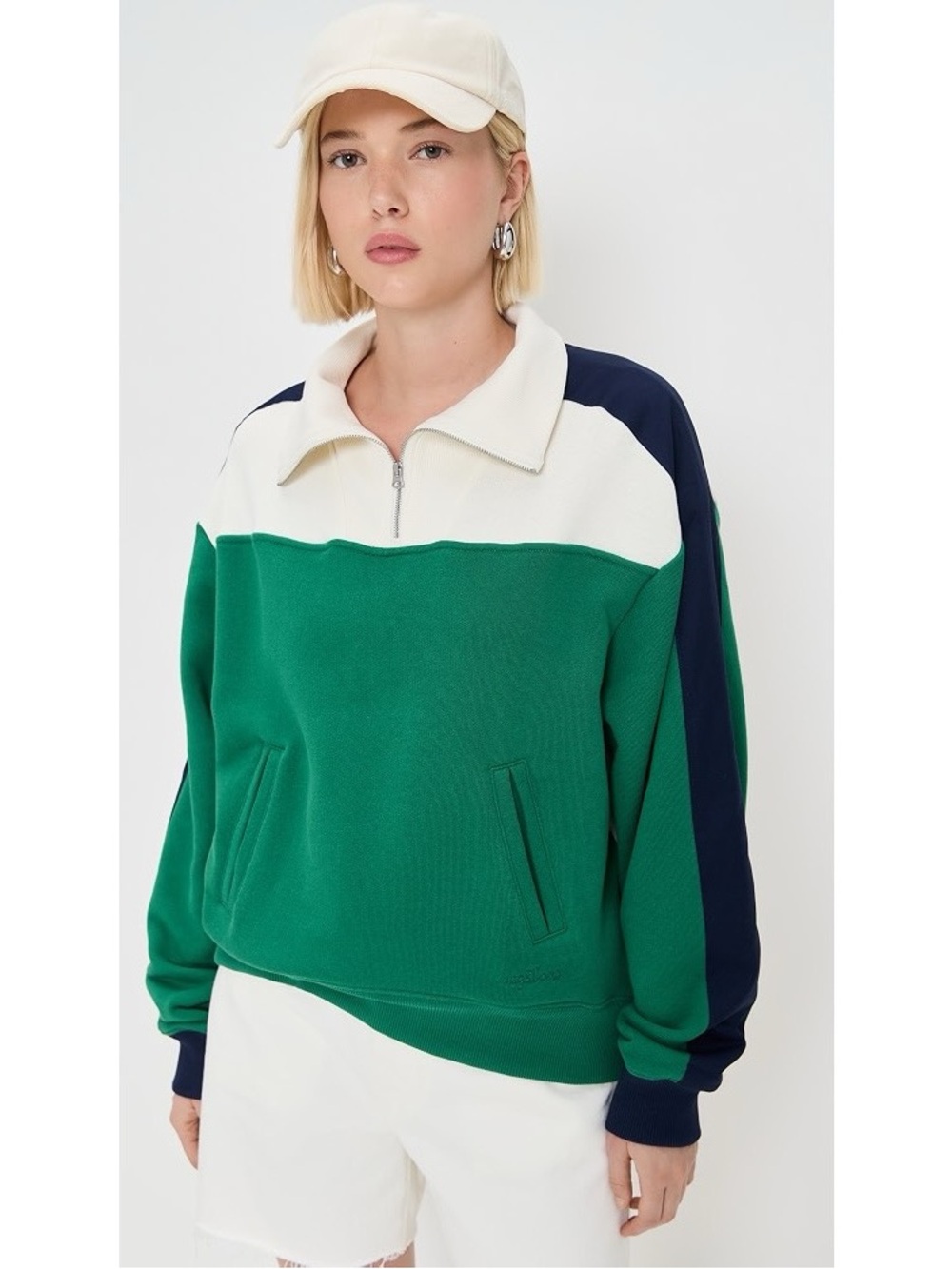 rag & bone || Vintage Terry Sport Block Half Zip Sweatshirt Colorblock Green M